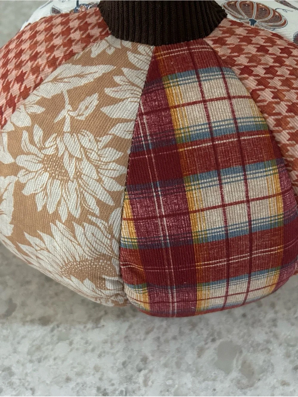 “New” Shabby Chic Patchwork Fabric Pumpkin - Rust, Cream & Browns